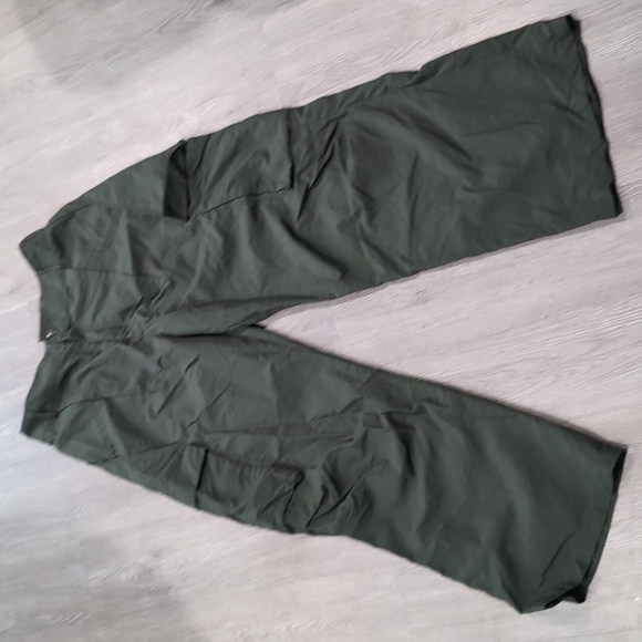 HALARA MidRise Button Zipper Side Pocket Wide Leg Casual Cargo Pants Green Large - Picture 4 of 6